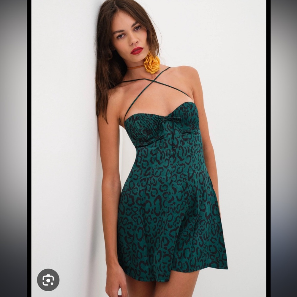 For Love And Lemons Green Leopard Print Mini Dress